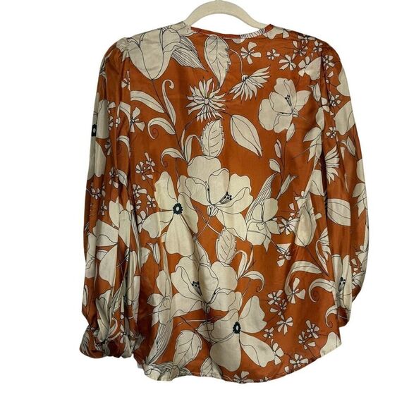Hunter Bell Brown Floral Silk Blouse Sz. XS - Picture 2 of 5